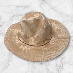 Cream tan oatmeal floral cotton double sided bucket hat one size
